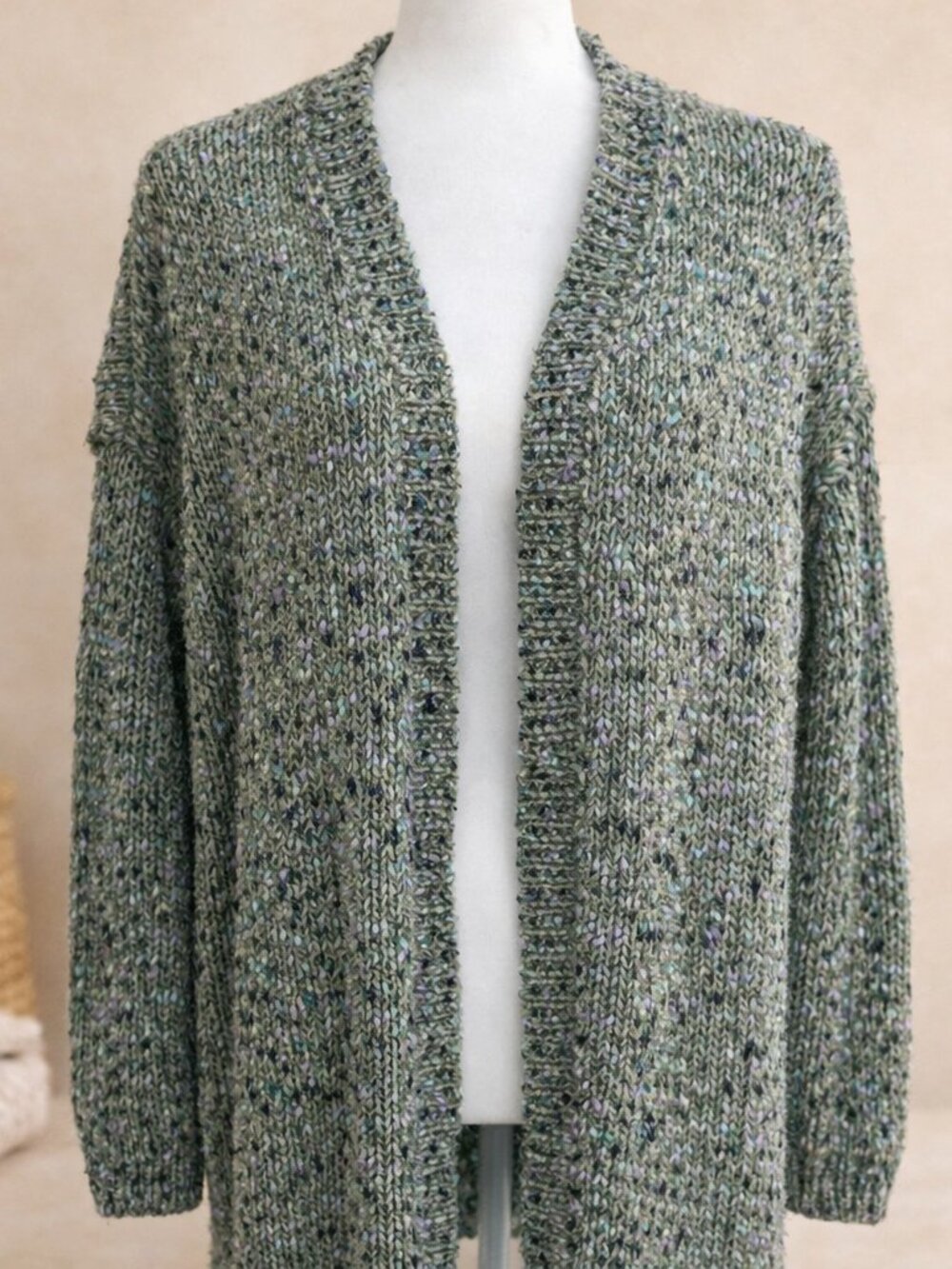 J. Jill Speckled Textured Cozy Knit Cardigan Timeless Minimalist Open Front